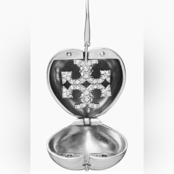 TORY BURCH Silver Heart Locket Earrings NEW - Picture 4 of 6